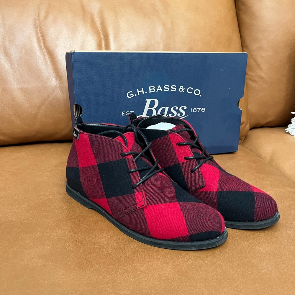 G.H. Bass & Co. Red and Black Plaid Chukka Boots